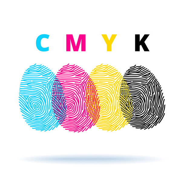 Концепція CMYK з відбитків пальців - Вектор, зображення