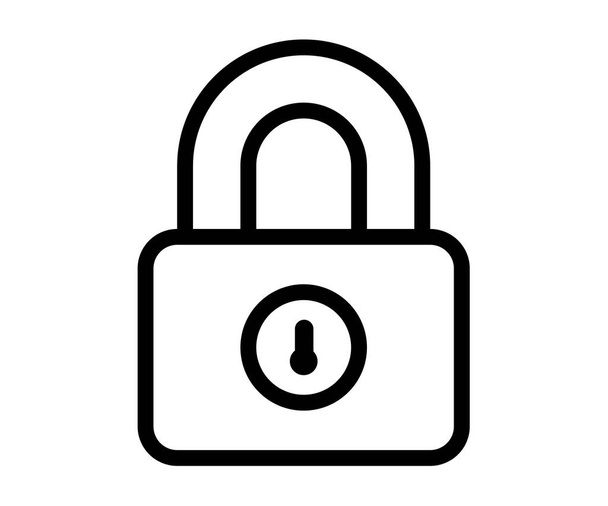 南京錠のセキュリティは、アウトラインスタイルのベクトルデザインイラストとシングル絶縁アイコンを保護します - ベクター画像