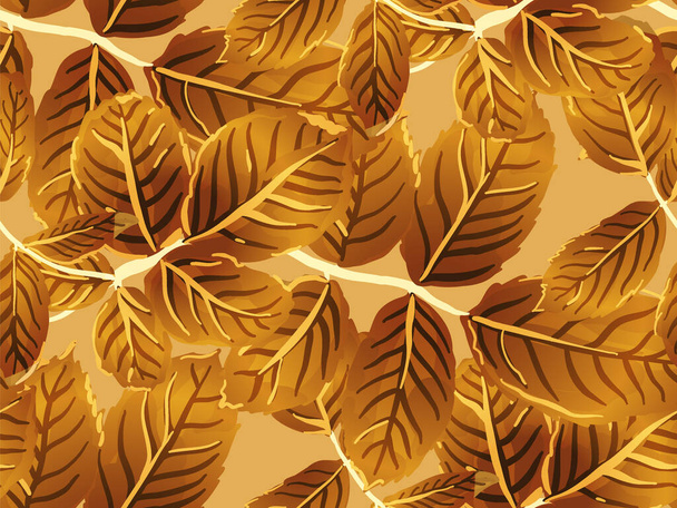 Rose Leaves Seamless Pattern. Romantic Botanical Vector Background. Repeated Spring Peony Wallpaper. Painted English Rose Leaf Patterns Collection. Yellow Gold Summer Textile Design. - Vector, Image