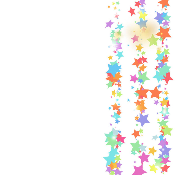 Green, red, yellow, pink star confetti on white background. Блестящий блестящий душ. Праздничные векторные красочные конфетти. Фон для празднования дня рождения. Шаблон рождественской открытки - Вектор,изображение