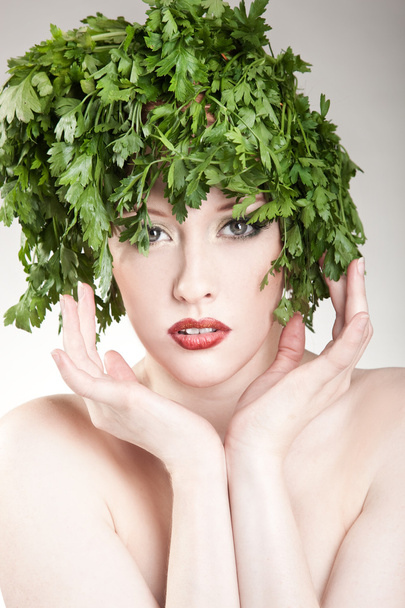 Beautiful parsley haired woman - Zdjęcie, obraz