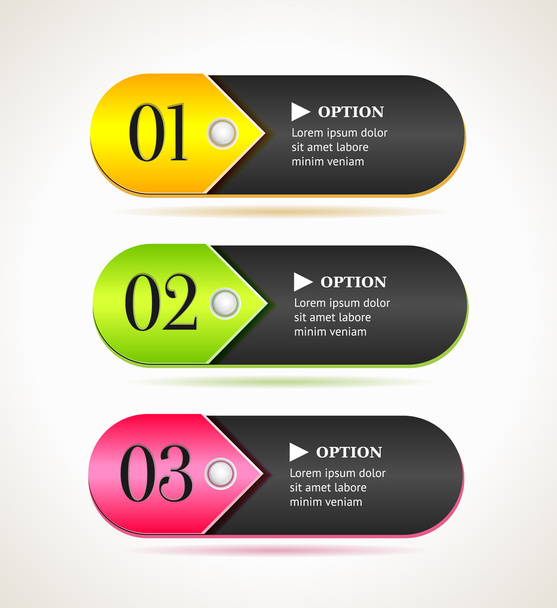 Horizontal black options banners or buttons with color elements - Vektor, Bild