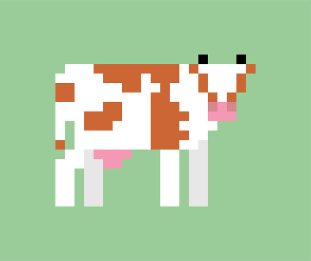 牛のピクセルアート。8ビットファーム動物漫画。ベクターイラスト - ベクター画像