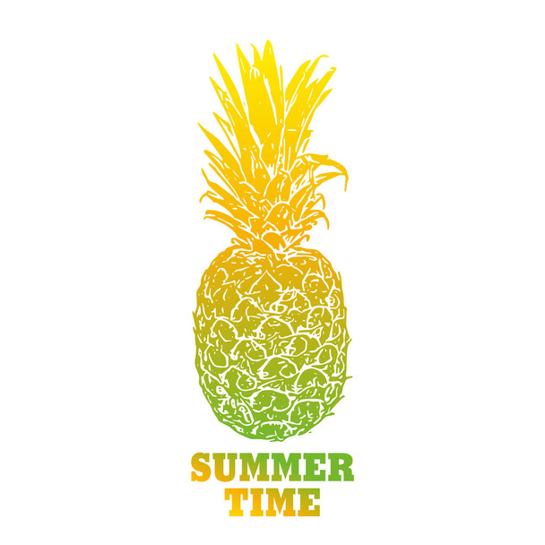 Summer time with pineapple. For invitation, card, poster or banner. Summer quotes. Vector illustration - Vector, Image