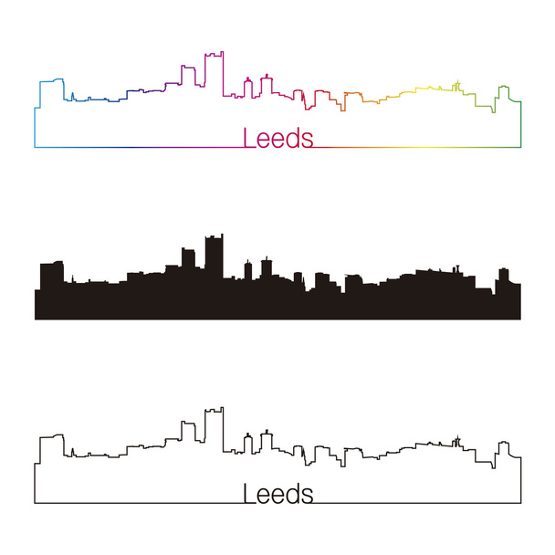 Leeds skyline in stile lineare con arcobaleno
 - Vettoriali, immagini