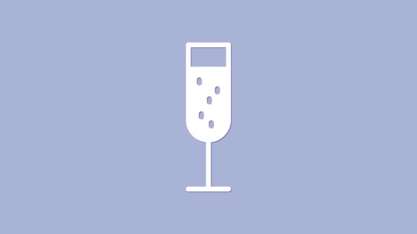 Fehér pohár pezsgő ikon elszigetelt lila háttér. 4K Videó mozgás grafikus animáció - Felvétel, videó