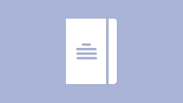 Fehér Notebook ikon elszigetelt lila háttér. Spirál jegyzettömb ikon. Iskolai füzet. Írócédula. Napló az iskolának. 4K Videó mozgás grafikus animáció - Felvétel, videó