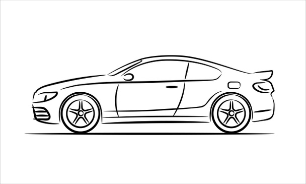 Coupe ligne de voiture icône de l'art monochrome illustration. Un dessin à la main d'une berline. - Photo, image