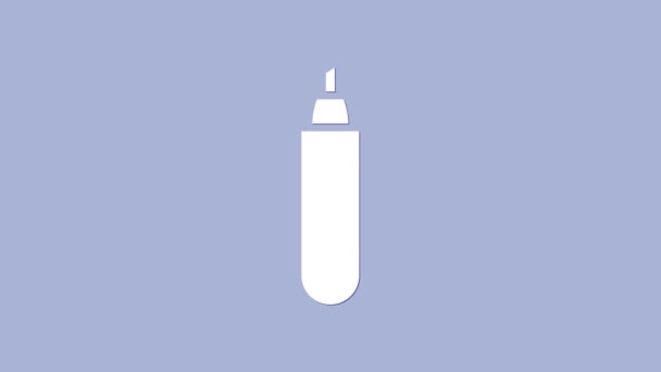Icône de stylo marqueur blanc isolé sur fond violet. Animation graphique de mouvement vidéo 4K - Séquence, vidéo