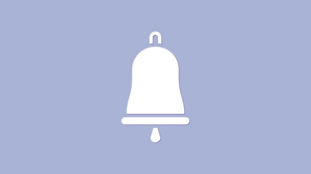 Иконка "Белый звонок" выделена на фиолетовом фоне. Сигнал тревоги, служебный звонок, знак звонка, символ уведомления. Видеографическая анимация 4K - Кадры, видео