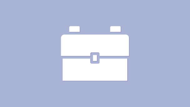 Fehér Iskola hátizsák ikon elszigetelt lila háttér. 4K Videó mozgás grafikus animáció - Felvétel, videó