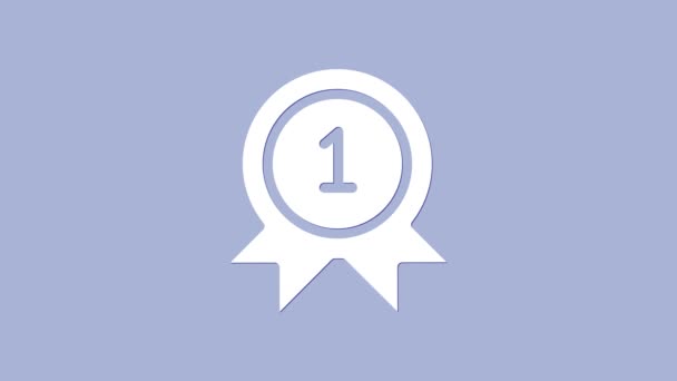 Icona della medaglia bianca isolata su sfondo viola. Segno di vittoria. Medaglia d'oro. Animazione grafica 4K Video motion - Filmati, video