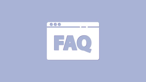 Bílý prohlížeč FAQ ikona izolované na fialovém pozadí. Internetový komunikační protokol. Grafická animace pohybu videa 4K - Záběry, video