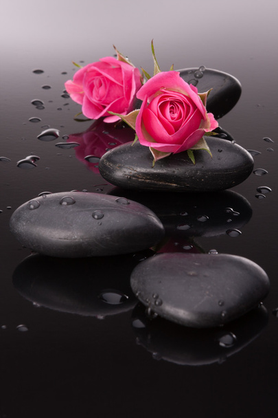 Spa stone and rose flowers still life. Healthcare concept. - Zdjęcie, obraz