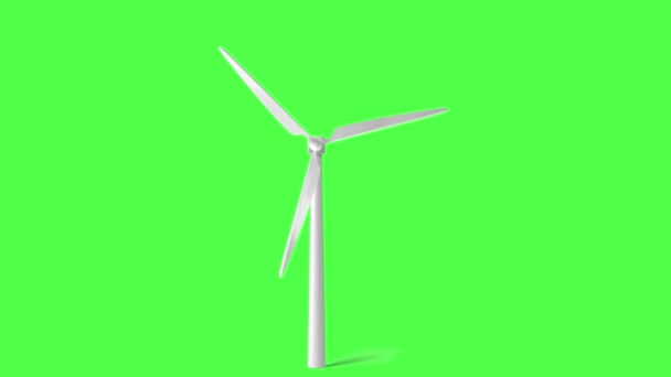 Tuuliturbiinit, joilla on vihreä tausta, vihreän ruudun energia tuulimyllyn energia Eolinen energia, 3d-animaatio tuulivoimalan kierrosta. Vihreä näyttö silmukka materiaalia - Materiaali, video