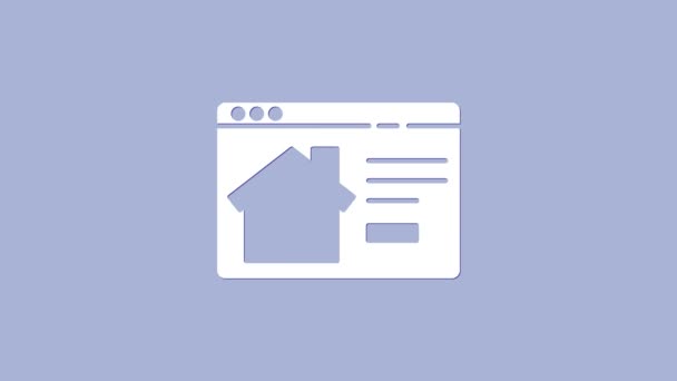 White Online real estate house στο εικονίδιο του προγράμματος περιήγησης που απομονώνονται σε μωβ φόντο. Αρχική ιδέα δανείου, ενοικίαση, αγορά, αγορά ακινήτου. 4K Γραφική κίνηση κίνησης βίντεο - Πλάνα, βίντεο