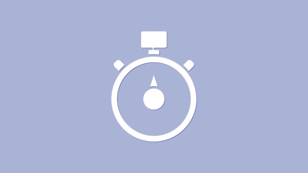 Icône de chronomètre blanc isolé sur fond violet. Signe de minuterie. Signe du chronomètre. Animation graphique de mouvement vidéo 4K - Séquence, vidéo