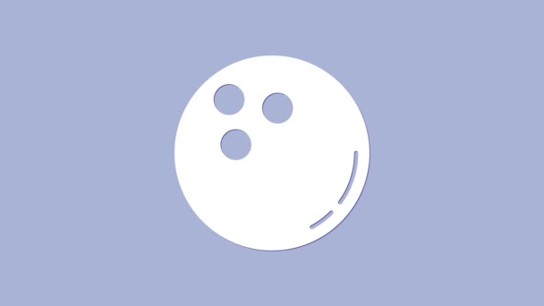 Fehér Bowling labda ikon elszigetelt lila háttér. Sportfelszerelés. 4K Videó mozgás grafikus animáció - Felvétel, videó