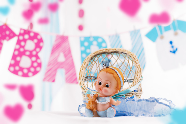 baby jongen douche dÃ © cor in blauw en roze elementen - Foto, afbeelding