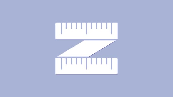 Fehér szalag intézkedés ikon elszigetelt lila alapon. Mérőszalag. 4K Videó mozgás grafikus animáció - Felvétel, videó