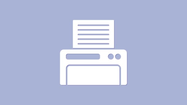 Icono de impresora blanca aislado sobre fondo púrpura. Animación gráfica de vídeo 4K - Imágenes, Vídeo