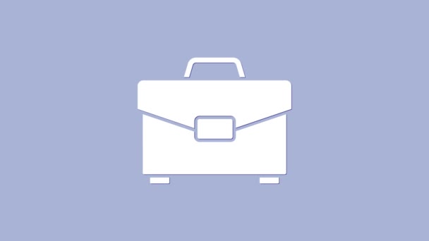 Icono maletín blanco aislado sobre fondo púrpura. Firma del caso. Portafolio empresarial. Animación gráfica de vídeo 4K - Imágenes, Vídeo