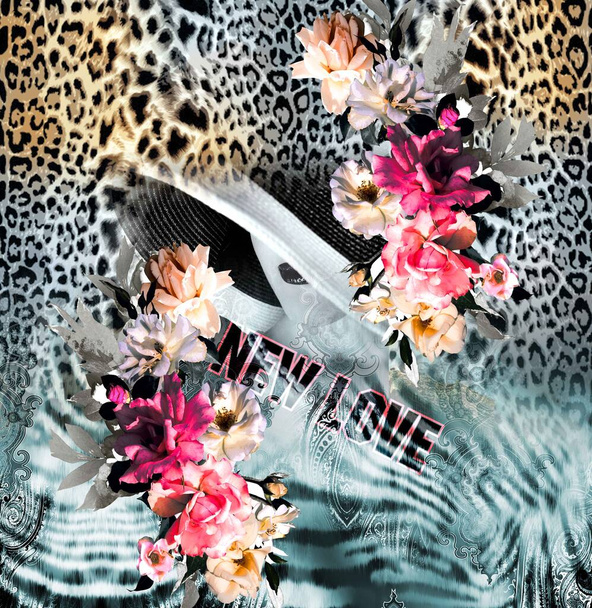 Színes minta tanulmány, leopárd, zebra, álcázás és ruha tervek. Textil, szövet, párna és modern kollázs minta, gyönyörű mintákat kell nyomtatni digitális nyomtatott ruha leopárd zebra barokk - Fotó, kép