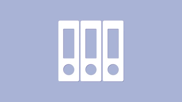 Fehér iroda mappák papírok és dokumentumok ikon elszigetelt lila háttér. Irodai iratgyűjtők. Levéltári mappa jel. 4K Videó mozgás grafikus animáció - Felvétel, videó