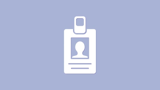 Icona badge identificazione bianca isolata su sfondo viola. Può essere utilizzato per la presentazione, l'identità dell'azienda, la pubblicità. Animazione grafica 4K Video motion - Filmati, video