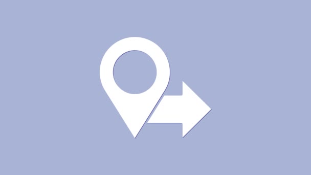 Mappa bianca icona pin isolato su sfondo viola. Navigazione, puntatore, posizione, mappa, GPS, direzione, luogo, bussola, concetto di ricerca. Animazione grafica 4K Video motion - Filmati, video