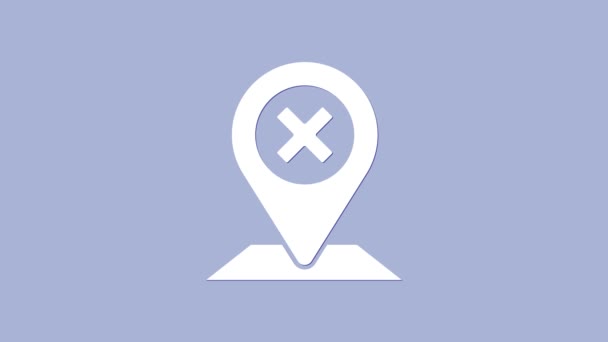 Witte kaart pin pictogram geïsoleerd op paarse achtergrond. Navigatie, wijzer, locatie, kaart, GPS, richting, plaats, kompas, zoekconcept. 4K Video motion grafische animatie - Video