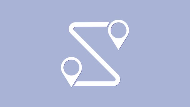 White Route Standort-Symbol isoliert auf violettem Hintergrund. Kartenzeiger-Zeichen. Konzept von Weg oder Straße. GPS-Navigator. 4K Video Motion Grafik Animation - Filmmaterial, Video