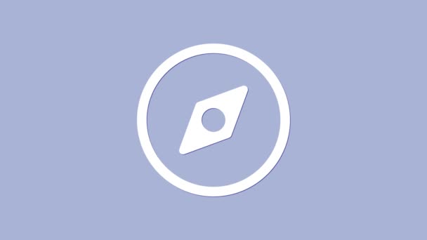 Weißes Kompass-Symbol isoliert auf violettem Hintergrund. Windrose Navigationssymbol. Windrose Zeichen. 4K Video Motion Grafik Animation - Filmmaterial, Video