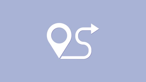 Ікона Білого шляху ізольована на фіолетовому фоні. Знак вказівника на карті. Концепція шляху або дороги. GPS навігатор. 4K Відеографічна анімація - Кадри, відео