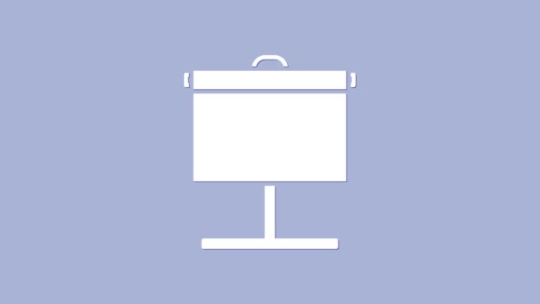 Weißes Projektionsbildschirm-Symbol isoliert auf violettem Hintergrund. Visuelle Inhalte der Unternehmenspräsentation wie Folien, Infografiken und Videos. 4K Video Motion Grafik Animation - Filmmaterial, Video