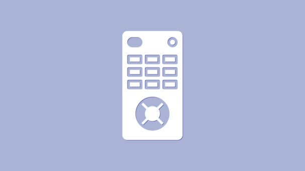 Icône de télécommande blanche isolée sur fond violet. Animation graphique de mouvement vidéo 4K - Séquence, vidéo