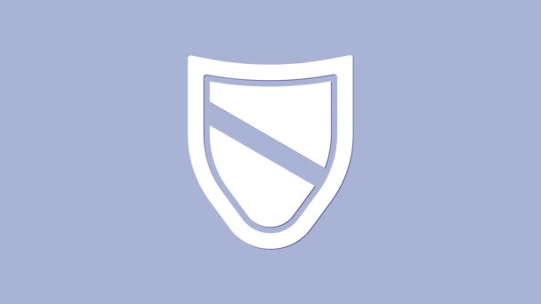Ikona Bílého štítu izolovaná na fialovém pozadí. Strážní znak. Zabezpečení, bezpečnost, ochrana, ochrana soukromí. Grafická animace pohybu videa 4K - Záběry, video
