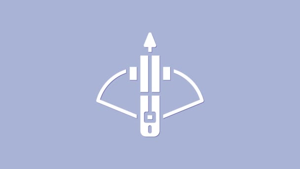 Weiße Kampfarmbrust mit Pfeil-Symbol auf violettem Hintergrund. 4K Video Motion Grafik Animation - Filmmaterial, Video