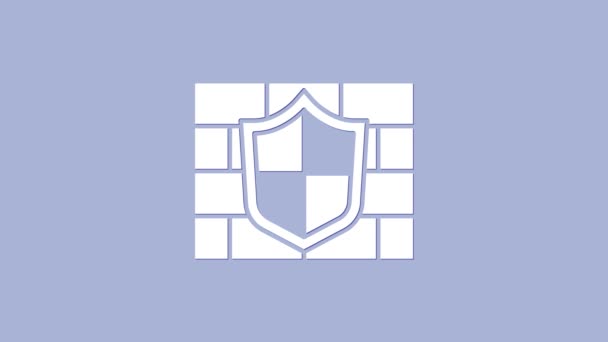 Bílý štít s ikonou kybernetické bezpečnosti cihlové zdi izolované na fialovém pozadí. Symbol ochrany údajů. Firewall. Ochrana sítě. Grafická animace pohybu videa 4K - Záběry, video