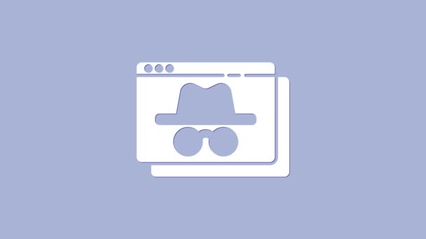 Fehér böngésző inkognitóban ablak ikon elszigetelt lila háttér. 4K Videó mozgás grafikus animáció - Felvétel, videó