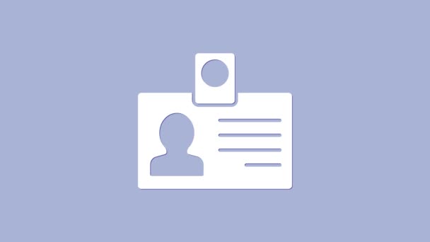 Fehér azonosító jelvény ikon elszigetelt lila háttér. Használható bemutatásra, a cég személyazonosságára, reklámozásra. 4K Videó mozgás grafikus animáció - Felvétel, videó