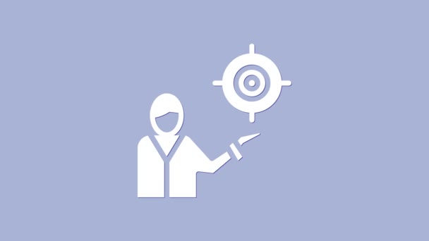 White Marketing target strategy concept icon isolated on purple background. Aim with people sign. 4K Video motion graphic animation - Footage, Video