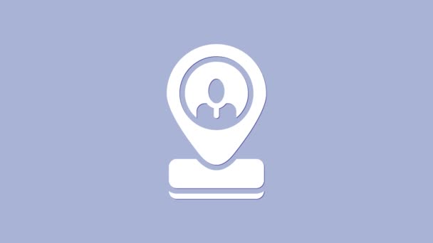 Fehér Munkás helyét ikon elszigetelt lila háttér. 4K Videó mozgás grafikus animáció - Felvétel, videó