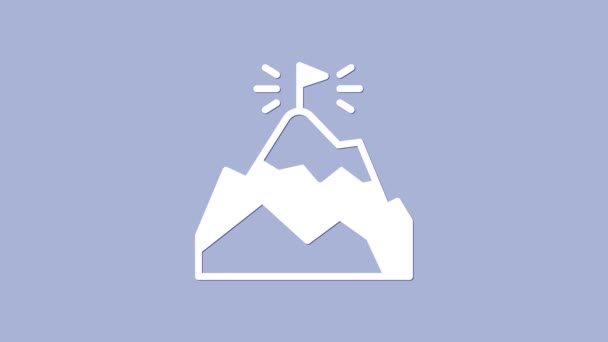 Üzerinde bayrak olan beyaz dağlar mor arka planda izole edilmiş bir simge. Zaferin ya da başarının sembolü. Gol başarısı. 4K Video hareketli grafik canlandırması - Video, Çekim