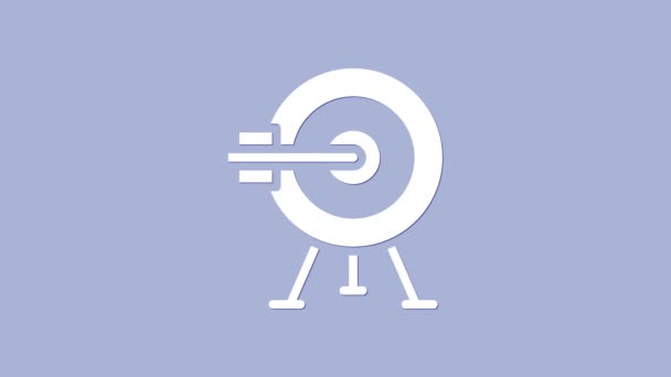 Weiße Target mit Pfeil-Symbol isoliert auf violettem Hintergrund. Hinweisschild. Bogenschießen Ikone. Dartscheibe. Geschäftszielkonzept. 4K Video Motion Grafik Animation - Filmmaterial, Video