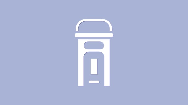 Icono de cabina telefónica blanca de Londres aislado sobre fondo púrpura. Teléfono clásico de cabina inglesa en Londres. Teléfono inglés en la calle. Animación gráfica de vídeo 4K - Metraje, vídeo