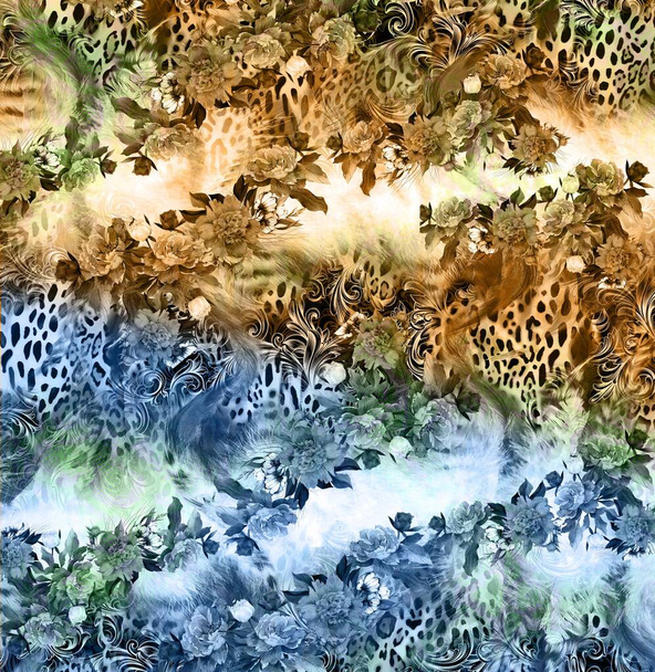 Estudo de Padrão Colorido, Leopardo, Zebra, Camuflagem e Desenho de Vestidos. Têxtil, Tecido, Travesseiro e Colagem Moderna Padrão, padrões lindos a serem impressos em impressão digital vestido leopardo zebra barroco - Foto, Imagem