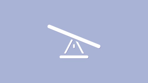 Icono de balancín blanco aislado sobre fondo púrpura. Teeter igual tablero. Símbolo del patio. Animación gráfica de vídeo 4K - Imágenes, Vídeo