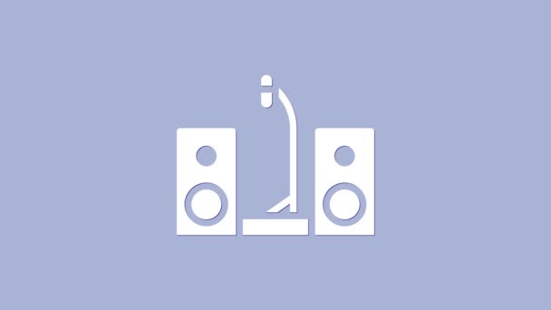 White Home estéreo con dos altavoces s icono aislado sobre fondo púrpura. Sistema de música. Animación gráfica de vídeo 4K - Metraje, vídeo