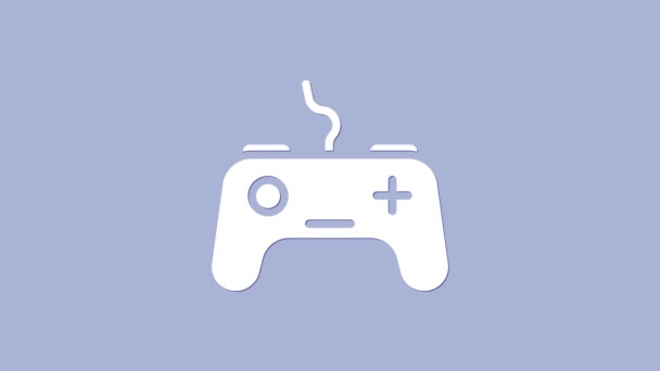 Icono blanco Gamepad aislado sobre fondo púrpura. Controlador de juego. Animación gráfica de vídeo 4K - Metraje, vídeo